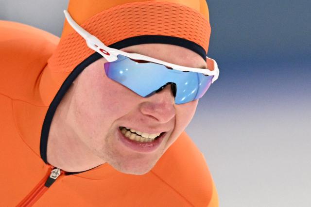 Netherlands' Stijn van de Bunt competes in the speed skating men's 5000m during the Milano Cortina 2026 Winter Olympic Games at Milano Speed Skating Stadium in Milan on February 8, 2026. (Photo by Daniel MUNOZ / AFP)
