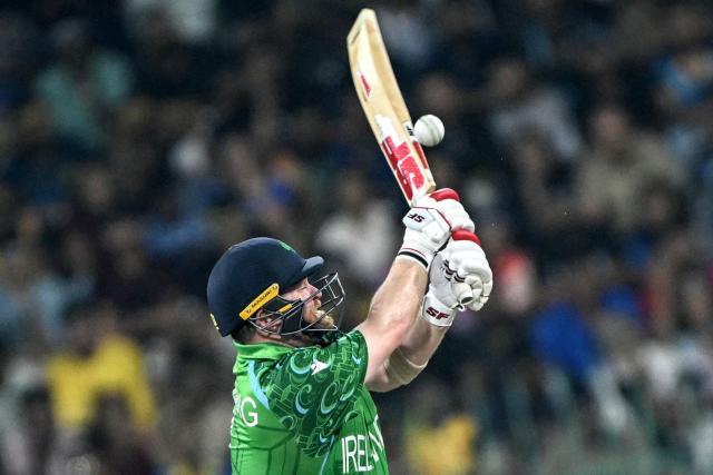 Ireland's captain Paul Stirling plays a shot during the 2026 ICC Men's T20 Cricket World Cup group stage match between Sri Lanka and Ireland at the R Premadasa Stadium in Colombo on February 8, 2026. (Photo by Ishara S. KODIKARA / AFP)