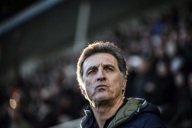 Auxerre’s French head coach Christophe Pelissier looks on during the French L1 football match between AJ Auxerre and Paris FC at the Stade de l'Abbe-Deschamps in Auxerre, central France, on February 8, 2026. (Photo by ARNAUD FINISTRE / AFP)