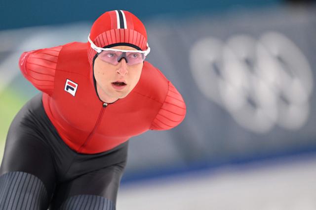 Norway's Sander Eitrem competes in the speed skating men's 5000m during the Milano Cortina 2026 Winter Olympic Games at Milano Speed Skating Stadium in Milan on February 8, 2026. (Photo by Daniel MUNOZ / AFP)