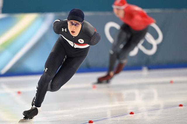 Czech Republic's Metodej Jilek competes in the speed skating men's 5000m during the Milano Cortina 2026 Winter Olympic Games at Milano Speed Skating Stadium in Milan on February 8, 2026. (Photo by Daniel MUNOZ / AFP)