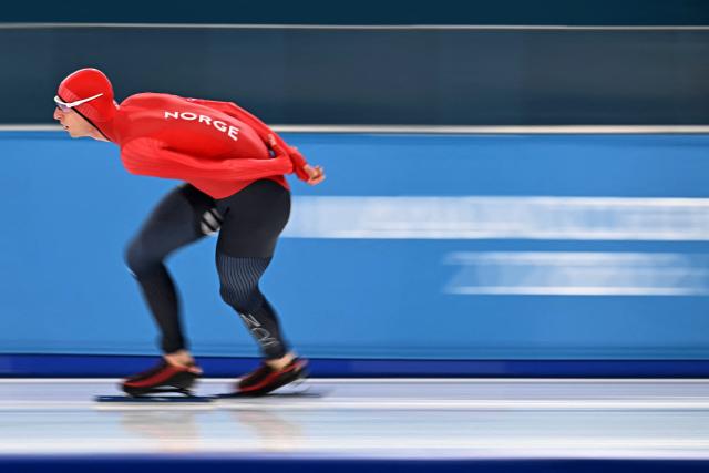 Norway's Sander Eitrem competes in the speed skating men's 5000m during the Milano Cortina 2026 Winter Olympic Games at Milano Speed Skating Stadium in Milan on February 8, 2026. (Photo by Gabriel BOUYS / AFP)
