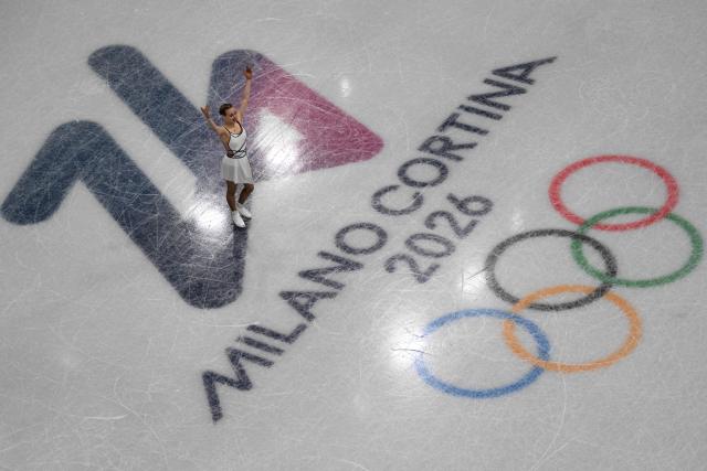 Georgia's Anastasiia Gubanova reacts after competing in the figure skating women's singles free skating team event during the Milano Cortina 2026 Winter Olympic Games at Milano Ice Skating Arena in Milan on February 8, 2026. (Photo by Antonin THUILLIER / AFP)