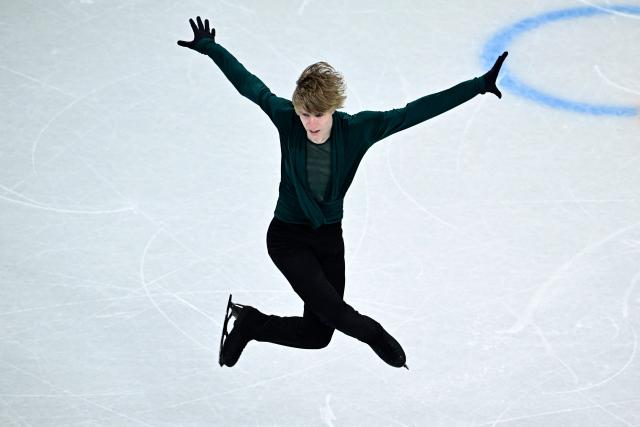Canada's Stephen Gogolev competes in the figure skating men's singles free skating team event during the Milano Cortina 2026 Winter Olympic Games at Milano Ice Skating Arena in Milan on February 8, 2026. (Photo by JULIEN DE ROSA / AFP)