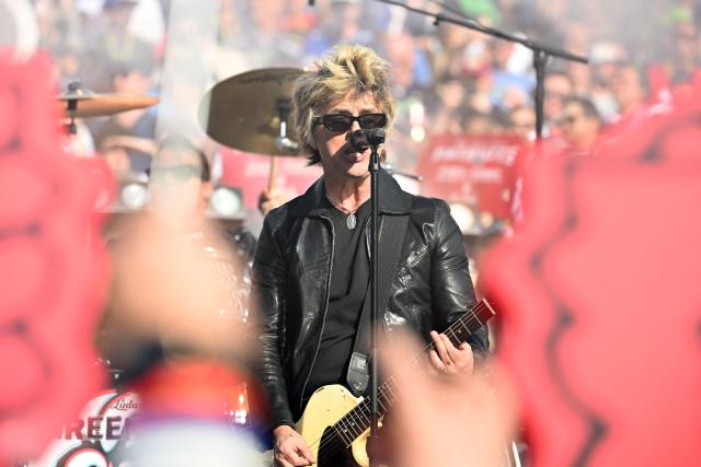 US musician Billie Joe Armstrong, of the rock band Green Day, performs during the opening ceremony ahead of Super Bowl LX between the New England Patriots and Seattle Seahawks at Levi’s Stadium in Santa Clara, California on February 8, 2026. (Photo by JOSH EDELSON / AFP)