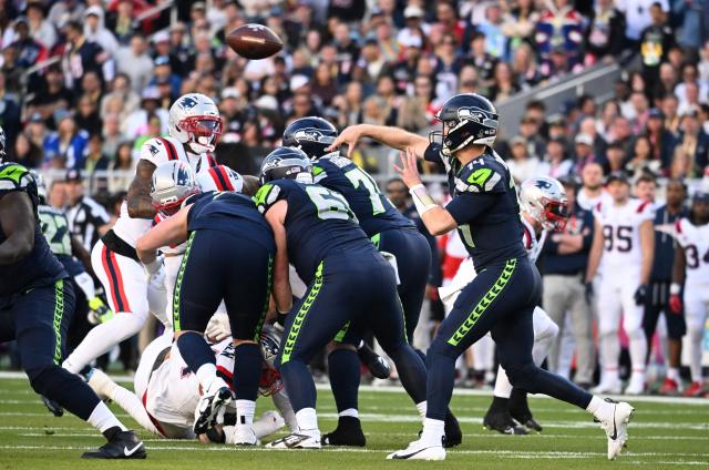 Seattle Seahawks’ quarterback #14 Sam Darnold throws the football during Super Bowl LX between the New England Patriots and the Seattle Seahawks at Levi's Stadium in Santa Clara, California on February 8, 2026. (Photo by JOSH EDELSON / AFP)
