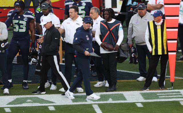 Seattle Seahawks' head coach Mike Macdonald is seen on the sidelines during Super Bowl LX between the New England Patriots and the Seattle Seahawks at Levi's Stadium in Santa Clara, California on February 8, 2026. (Photo by Patrick T. Fallon / AFP)