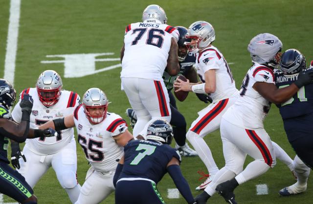 New England Patriots’ quarterback #10 Drake Maye looks to throw while in the pocket during Super Bowl LX between the New England Patriots and the Seattle Seattle Seahawks at Levi’s Stadium in Santa Clara, California, on February 8, 2026. (Photo by Patrick T. Fallon / AFP)