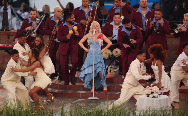 US singer-songwriter Lady Gaga performs during Super Bowl LX Patriots vs Seahawks Apple Music Halftime Show at Levi's Stadium in Santa Clara, California on February 8, 2026. (Photo by Patrick T. Fallon / AFP)