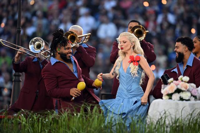 US singer-songwriter Lady Gaga performs during Super Bowl LX Patriots vs Seahawks Apple Music Halftime Show at Levi's Stadium in Santa Clara, California on February 8, 2026. (Photo by JOSH EDELSON / AFP)