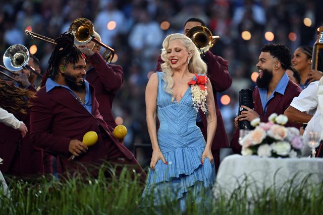 US singer-songwriter Lady Gaga performs during Super Bowl LX Patriots vs Seahawks Apple Music Halftime Show at Levi's Stadium in Santa Clara, California on February 8, 2026. (Photo by JOSH EDELSON / AFP)