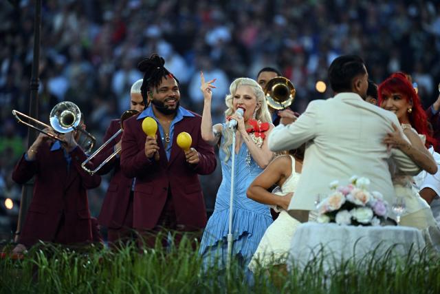 US singer-songwriter Lady Gaga performs during Super Bowl LX Patriots vs Seahawks Apple Music Halftime Show at Levi's Stadium in Santa Clara, California on February 8, 2026. (Photo by JOSH EDELSON / AFP)