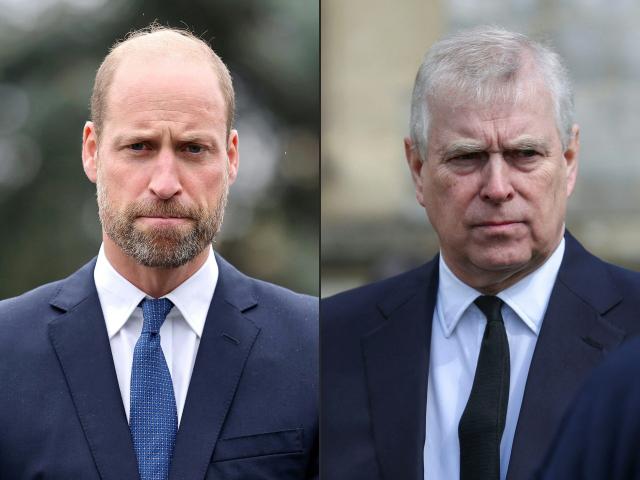 (COMBO) This combination of files photographs created on February 9, 2026 shows (L) Britain's Prince William, Prince of Wales attending the launch of the Global Humanitarian Memorial in London on October 1, 2025 and Britain's Prince Andrew, Duke of York attending the Sunday service at the Royal Chapel of All Saints in Windsor on April 11, 2021, two days after the death of his father Britain's Prince Philip, Duke of Edinburgh. Britain's Prince William and his wife Catherine have been "deeply concerned" by the latest revelations linking William's uncle Andrew Mountbatten-Windsor to late US sex offender Jeffrey Epstein, Kensington Palace said on February 9, 2026. (Photo by Chris Jackson and Steve Parsons / POOL / AFP)