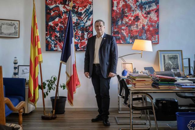 Mayor of Perpignan and Vice President of the far-right party Rassemblement National (RN) Louis Aliot poses for a photo at his office in Perpinan on February 6, 2025. (Photo by Ed JONES / AFP)