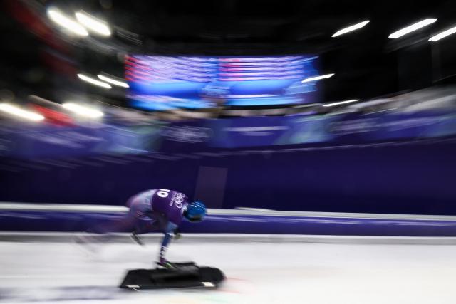 Britain's Marcus Wyatt takes part in the skeleton men's training session at Cortina Sliding Centre during the Milano Cortina 2026 Winter Olympic Games in Cortina d'Ampezzo on February 9, 2026. (Photo by Franck FIFE / AFP)