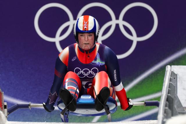 USA's Ashley Farquharson takes the start to compete in the luge women's singles run 1 at Cortina Sliding Centre during the Milano Cortina 2026 Winter Olympic Games in Cortina d'Ampezzo on February 9, 2026. (Photo by FRANCK FIFE / AFP)