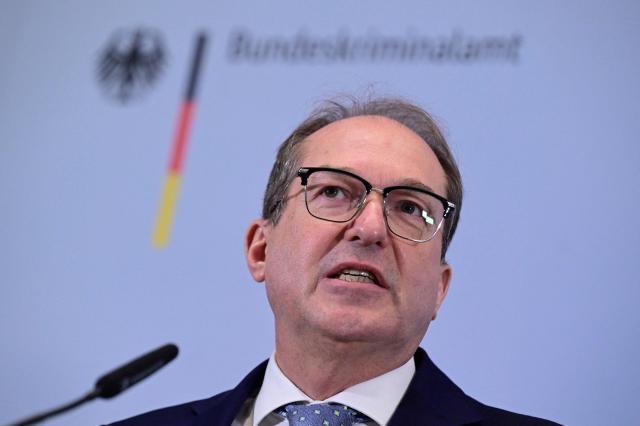 German Interior Minister Alexander Dobrindt addresses a press conference as they visit the Joint Counter-Terrorism Center (GTAZ) in Berlin on February 9, 2026. (Photo by John MACDOUGALL / AFP)