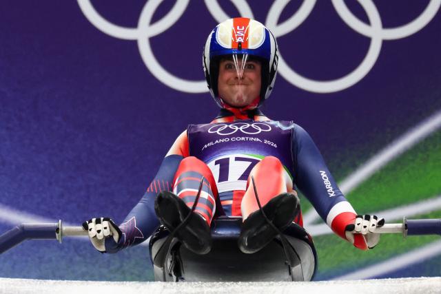 USA's Emily Fischnaller takes the start to compete in the luge women's singles run 1 at Cortina Sliding Centre during the Milano Cortina 2026 Winter Olympic Games in Cortina d'Ampezzo on February 9, 2026. (Photo by FRANCK FIFE / AFP)