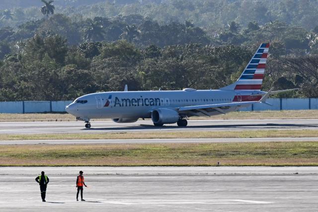 An American Airlines plane taxis at Jose Marti International Airport in Havana on February 9, 2026. Cuba has warned airlines it is suspending jet fuel supplies for a month because of an energy crisis prompted by the US attack on Venezuela, an official at a European carrier said on February 8, 2026. (Photo by YAMIL LAGE / AFP)