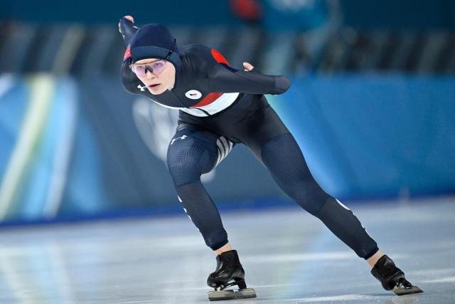 Czechia's Nikola Zdrahalova competes in the speed skating women's 1000m during the Milano Cortina 2026 Winter Olympic Games at Milano Speed Skating Stadium in Milan on February 9, 2026. (Photo by WANG Zhao / AFP)