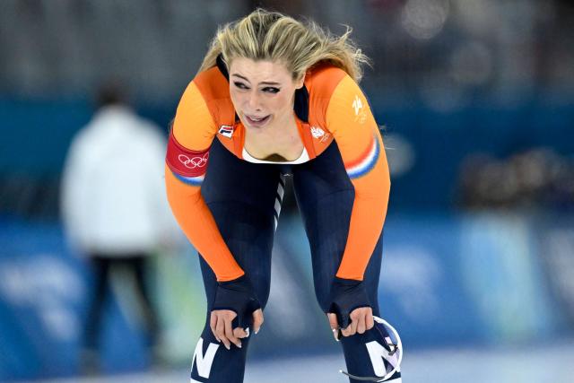 Netherlands' Jutta Leerdam reacts after winning gold in the speed skating women's 1000m during the Milano Cortina 2026 Winter Olympic Games at Milano Speed Skating Stadium in Milan on February 9, 2026. (Photo by WANG Zhao / AFP)