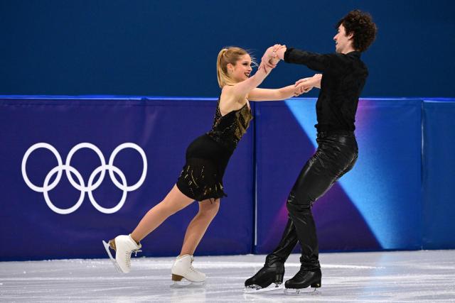 Spain's Sofia Val and Spain's Asaf Kazimov compete in the figure skating team event ice dance-rhythm dance during the Milano Cortina 2026 Winter Olympic Games at Milano Ice Skating Arena in Milan on February 9, 2026. (Photo by Piero CRUCIATTI / AFP)