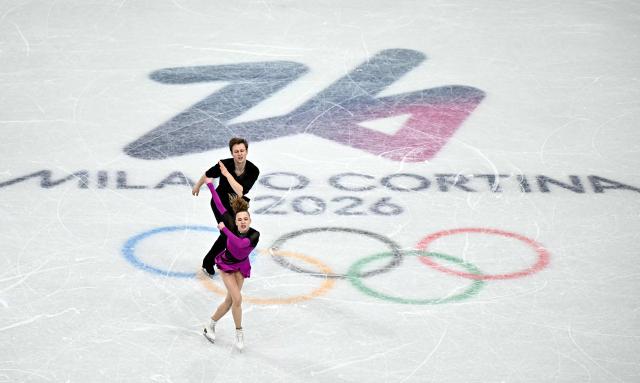 Sweden's Milla Reitan and Sweden's Nikolaj Majorov compete in the figure skating team event ice dance-rhythm dance during the Milano Cortina 2026 Winter Olympic Games at Milano Ice Skating Arena in Milan on February 9, 2026. (Photo by Gabriel BOUYS / AFP)
