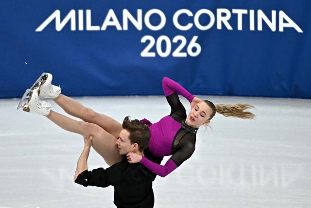 Sweden's Milla Reitan and Sweden's Nikolaj Majorov compete in the figure skating team event ice dance-rhythm dance during the Milano Cortina 2026 Winter Olympic Games at Milano Ice Skating Arena in Milan on February 9, 2026. (Photo by Gabriel BOUYS / AFP)