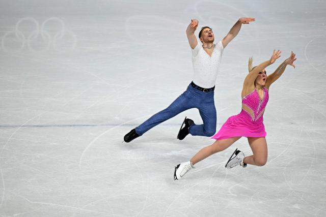 Czech Republic's Natalie Taschlerova and Czech Republic's Filip Taschler compete in the figure skating team event ice dance-rhythm dance during the Milano Cortina 2026 Winter Olympic Games at Milano Ice Skating Arena in Milan on February 9, 2026. (Photo by Gabriel BOUYS / AFP)