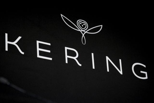 (FILES) This photograph shows the logo of French luxury group Kering in Paris on February 17, 2015. French luxury group Kering reported on February 10, 2026 that its net profit sank in 2025, weighed down by its flagship brand Gucci. (Photo by Eric PIERMONT / AFP)