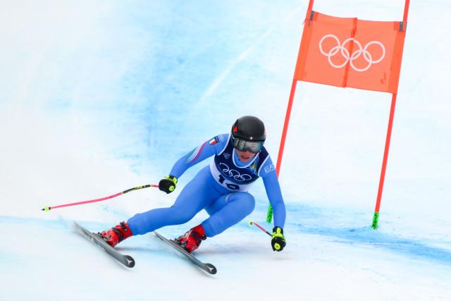 Italy's Nicol Delago competes in the downhill run of the women's team combined event during the Milano Cortina 2026 Winter Olympic Games at the Tofane Alpine Skiing Centre in Cortina d’Ampezzo on February 10, 2026. (Photo by Marco BERTORELLO / AFP)