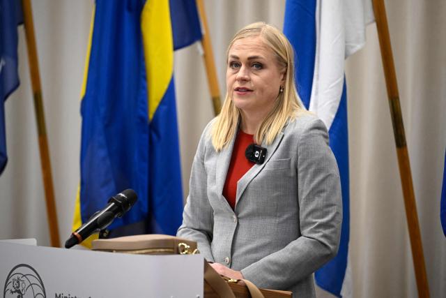 Finland's Foreign Minister Elina Valtonen speaks during a press conference with Sweden's Foreign Minister at Hanalys 2026, the annual high-level dialogue between Sweden and Finland on foreign and security policy at the Swedish-Finnish Cultural Centre in Espoo, Finland,on February 10, 2026. (Photo by Antti Aimo-Koivisto / Lehtikuva / AFP) / Finland OUT