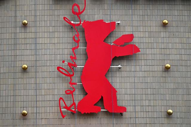 A Berlinale Bear is seen after it's been fixed on the facade of the Zoo Palast cinema in Berlin, on February 10, 2026, two days ahead of the opening of the festival. The festival's 76th edition takes place from February 12 to 22, 2026. (Photo by RALF HIRSCHBERGER / AFP)