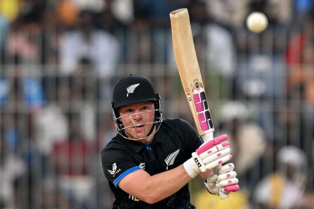 New Zealand's Tim Seifert watches the ball after playing a shot during the 2026 ICC Men's T20 Cricket World Cup group stage match between New Zealand and United Arab Emirates at the MA Chidambaram Stadium in Chennai on February 10, 2026. (Photo by R. Satish BABU / AFP)