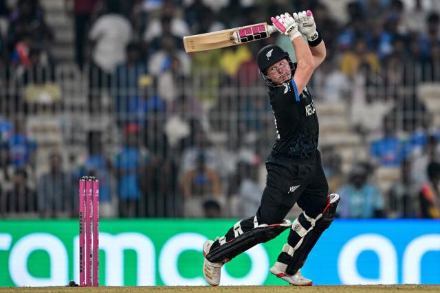 New Zealand's Tim Seifert plays a shot during the 2026 ICC Men's T20 Cricket World Cup group stage match between New Zealand and United Arab Emirates at the MA Chidambaram Stadium in Chennai on February 10, 2026. (Photo by R. Satish BABU / AFP)