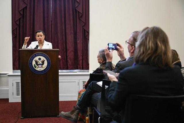 US Representative Nydia Velazquez, Democrat from New York, speaks during a press conference to introduce the "New Good Neighbor Act" on Capitol Hill in Washington, DC, on February 10, 2026. The "New Good Neighbor Act" calls for the end of the Monroe Doctrine and establishment of a "New Good Neighbor" policy towards Latin America and the Caribbean. (Photo by ANDREW CABALLERO-REYNOLDS / AFP)