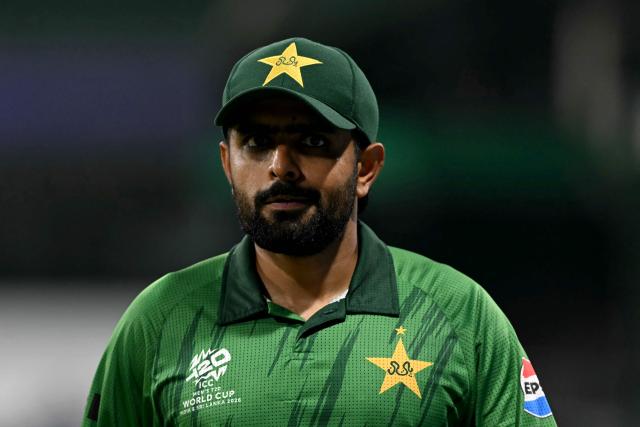 Pakistan's Babar Azam looks on during the 2026 ICC Men's T20 Cricket World Cup group stage match between Pakistan and USA at the Sinhalese Sports Club (SSC) Ground in Colombo on February 10, 2026. (Photo by Ishara S.KODIKARA / AFP)