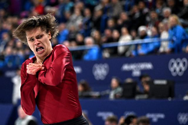 Latvia's Deniss Vasiljevs competes in the figure skating men's singles short program during the Milano Cortina 2026 Winter Olympic Games at Milano Ice Skating Arena in Milan on February 10, 2026. (Photo by Gabriel BOUYS / AFP)