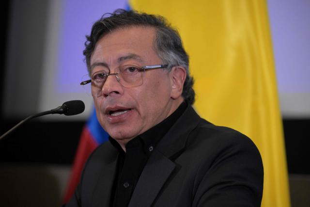 (FILES) Colombian President Gustavo Petro speaks during a press conference at the Colombian Embassy in Washington, DC, on February 3, 2026. Colombian President Gustavo Petro said on Fenruary 10, 2026, that he escaped an assassination attempt while flying in a helicopter, after months of warnings about an alleged plot by drug traffickers to attack him. (Photo by Oliver Contreras / AFP)