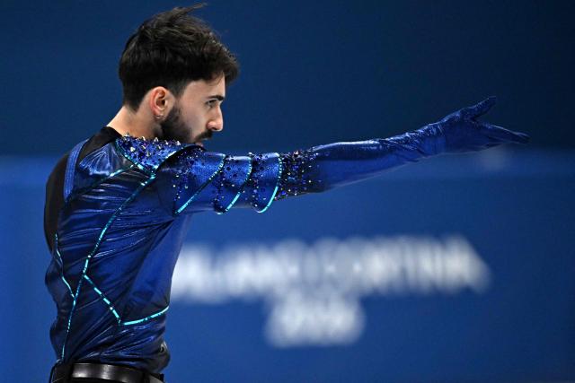 France's Kevin Aymoz competes in the figure skating men's singles short program during the Milano Cortina 2026 Winter Olympic Games at Milano Ice Skating Arena in Milan on February 10, 2026. (Photo by Gabriel BOUYS / AFP)