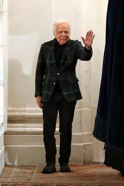 Ralph Lauren greets his guests during the Ralph Lauren Collection Fall 2026 fashion show in New York City on February 10, 2026. (Photo by ANGELA WEISS / AFP)
