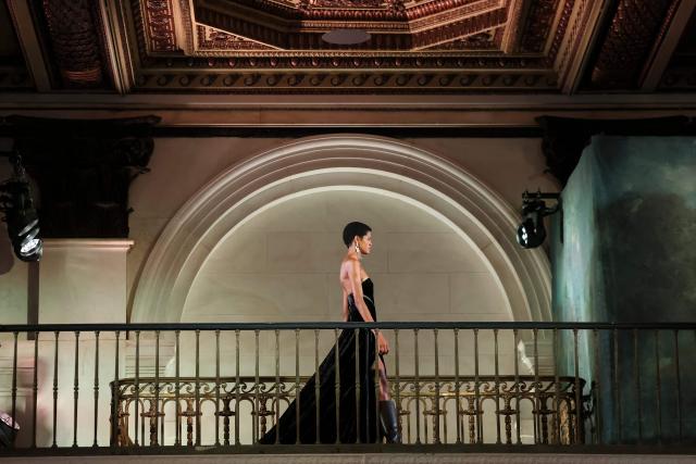 A model walks the runway during the Ralph Lauren Collection Fall 2026 fashion show in New York City on February 10, 2026. (Photo by ANGELA WEISS / AFP)