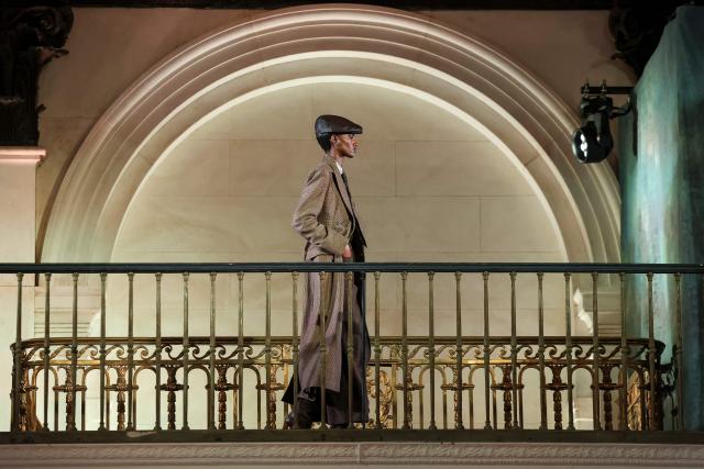 A model walks the runway during the Ralph Lauren Collection Fall 2026 fashion show in New York City on February 10, 2026. (Photo by ANGELA WEISS / AFP)