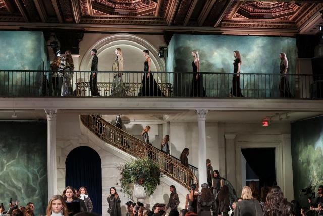 Models walk the runway during the Ralph Lauren Collection Fall 2026 fashion show in New York City on February 10, 2026. (Photo by ANGELA WEISS / AFP)