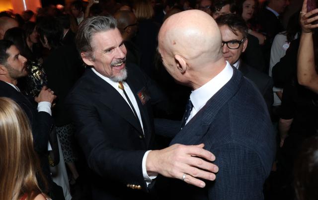US actor Ethan Hawke and English actor Mark Strong attend the 98th Oscars Nominees Luncheon at the Beverly Hilton hotel in Beverly Hills, California on February 10, 2026. (Photo by Patrick T. FALLON / AFP)