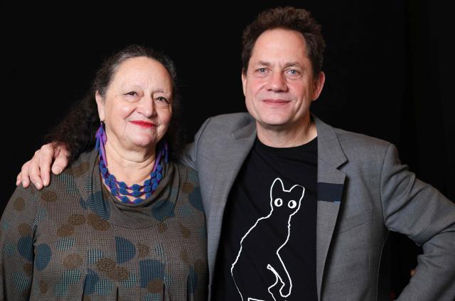 French animator Florence Miailhe and French producer Ron Dyens nominated in the Best Animated Short Film category for "Papillon" pose during a photo session ahead of the 98th Oscars Nominees Luncheon at the Beverly Hilton hotel in Beverly Hills, California on February 10, 2026. (Photo by Valerie MACON / AFP)