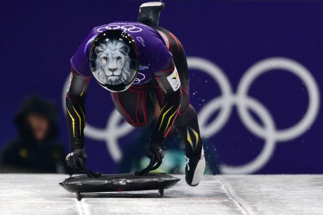 Belgium's Kim Meylemans takes part in the skeleton women's training session at Cortina Sliding Centre during the Milano Cortina 2026 Winter Olympic Games in Cortina d'Ampezzo on February 11, 2026. (Photo by Stefano RELLANDINI / AFP)