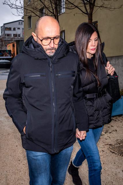 Co-owner of Le Constellation bar Jacques Moretti (L) and Jessica Moretti arrive to attend a hearing at the Office of the public prosecutor of the Canton of Valais as part of the inquiry into a devastating New Year's fire, in Sion on February 11, 2026. 41 people, most of them teenagers, were killed, while 115 were injured in a fire that ripped through in Le Constellation bar in the Alpine ski resort of Crans-Montana on New Year's Eve. (Photo by Maxime SCHMID / AFP)