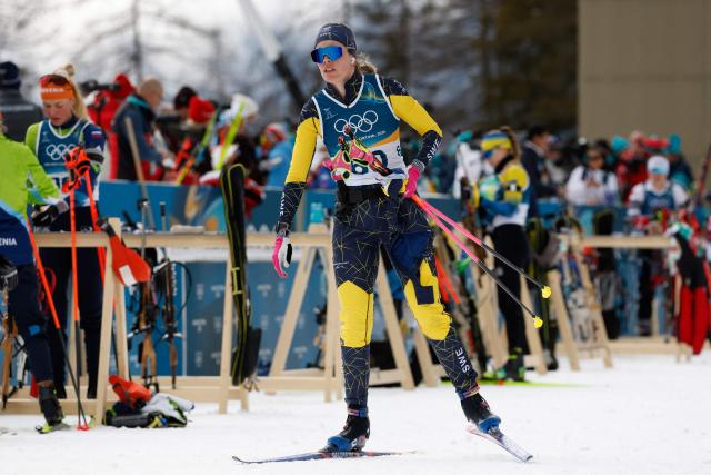 Sweden's Elvira Oeberg warms up ahead of the women's biathlon 15km individual event during the Milano Cortina 2026 Winter Olympic Games at the Anterselva Biathlon Arena (Sudtirol Arena) in Anterselva (Val Pusteria) on February 11, 2026. (Photo by Odd ANDERSEN / AFP)