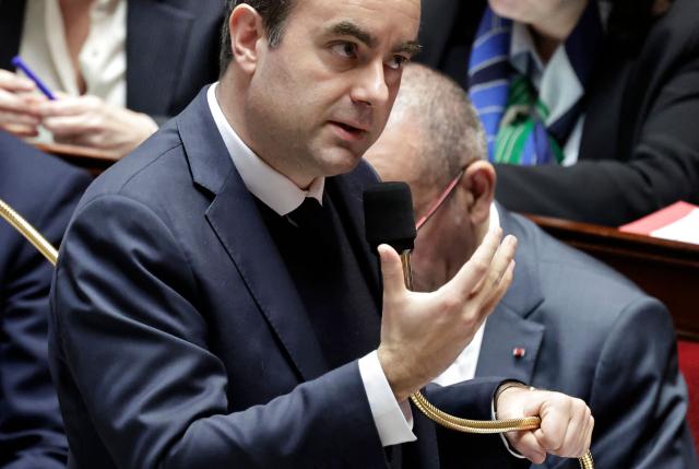 France's Prime Minister Sebastien Lecornu answers during a session of questions to the government at The National Assembly, France's lower house of parliament in Paris on February 11, 2025. (Photo by STEPHANE DE SAKUTIN / AFP)